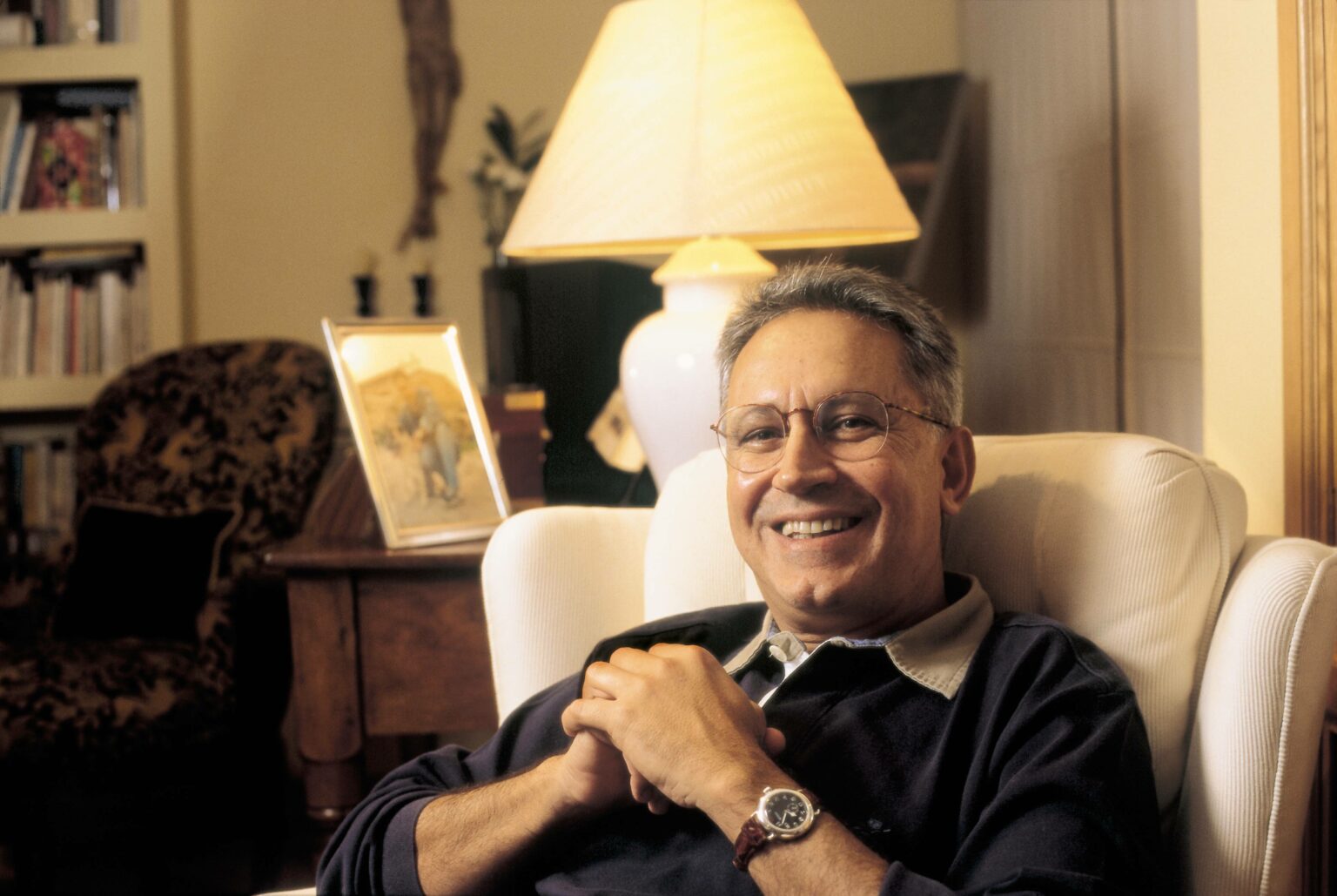 Fernando Garcia Delgado, journalist and writer Sat down in the living room of his house  (Photo by Quim Llenas/Cover/Getty Images)